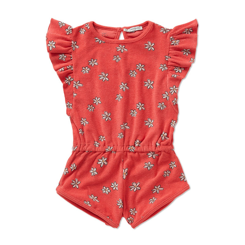 Sproet & Sprout Terry Jumpsuit Ruffle Daisies Rose Petal bei Yay Kids